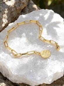 Charm-In 1pc Minimalist Style Gold Paperclip Chain Bracelet For Women - Yellow Gold - View 5