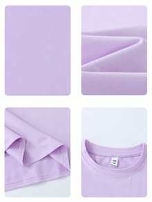 女童“生日女孩”标语印花圆领短袖T恤，休闲春夏童装 - 紫色 - 查看 6