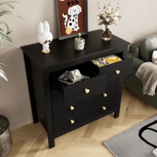 Sideboard, Chest Of Drawers With Special Doors, Gold Handles, Sideboard/Shoe Cabinet/Dressing Table [OLD SKU:WF325795BAA] - Black + Particle Board - View 3