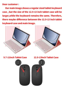 四合一键盘保护套，兼容三星 Galaxy Tab 和 iPad、Redm iPad SE，包含可拆卸无线蓝牙键盘（150mAh）和鼠标，平板电脑保护套带笔槽（黑色和粉色渐变） - 黑粉漸變 - 查看 11