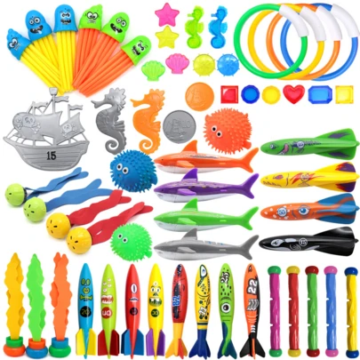 4pcs/Set Summer Outdoor Swimming Pool Diving Toys Set, Including Underwater Diving Grass Toy, Sinking Diving Ring And Torpedo Toy, Professional Snorkeling Training Tools, Suitable For Children Swimming Pool Water Play And Family Outdoor Interactive Games