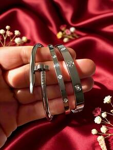 3件套 - 生日惊喜不锈钢手链套装，镶嵌四叶草锆石 + 精致设计，送给闺蜜和女朋友的完美礼物，点亮你的专属高光时刻 - 彩色 - 查看 4