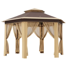 Crea tu Rincón de Sombra en Segundos | Pérgola Desplegable 13x13 Pies con Mosquitero | Ideal para Comidas, Reuniones y Relax en Jardín o Camping - caqui - Ver 1