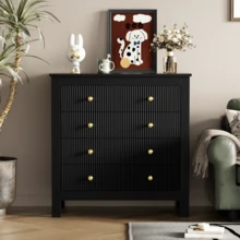 Sideboard, Chest Of Drawers With Special Doors, Gold Handles, Sideboard/Shoe Cabinet/Dressing Table [OLD SKU:WF325795BAA] - Black + Particle Board - View 5