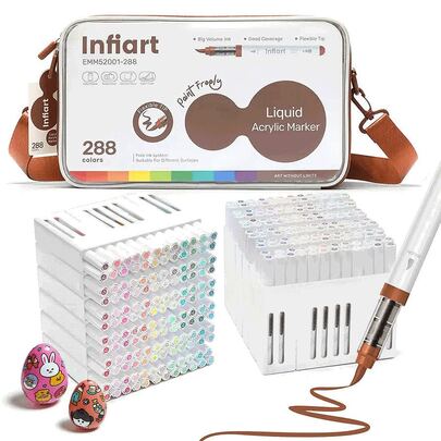 288/240/168/120/72/48 Colors Direct Liquid Acrylic Marker Pens - With Storage Bag, Colorful Marker Pen Set, Quick Drying & Fade Resistant, Suitable For Painting, Illustration, Crafts, Coloring Books And Other DIY Projects, Applicable To Paper, Fabric, Wood, Stone, Plastic, Glass, Ceramic, Pumpkin, Metal And More, Ideal For Easter, Thanksgiving, Halloween, Christmas Gifts