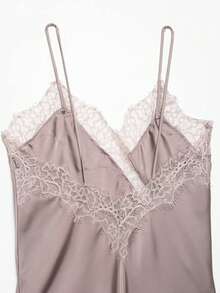Women's Lace Patchwork Asymmetrical Hem Fashionable Versatile Date Night Camisole Top Summer - Pinkish Purple - View 6