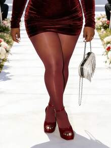 “新娘宴会”亮面紧身裤 - 奢华酒红色高光泽打底裤，打造耀眼婚礼宾客或伴娘造型的终极吸睛单品 - 酒紅色 - 查看 5