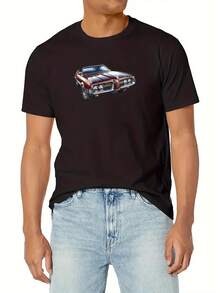 Casual Summer Shirt For Men With A Statue-Like Figure Print - Short-Sleeved. Round Neck. Cotton. Black With White Motif. Lightweight; Breathable For Casual Wear. Casual Clothing  Artistically Printed Shirt  Comfortable Fit - 黑色 - 查看 6