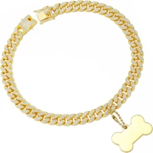 2pcs Fashionable Cuban Link Dog Necklace, Stainless Steel Bone Pendant, Luxurious Pet Collar, Durable & Adjustable, Suitable For Small/Medium/Large Dogs - Multicolor - View 4