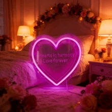 1pc Heart-Shaped Neon Light, Indoor Illuminated Sign, 5V With Switch Control Dimmable, USB Powered - Heart to Heart - View 2