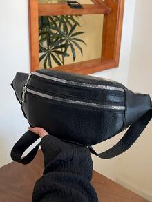 这款时尚简约的腰包采用优质PU材质，用途广泛且实用，适合各种派对场合。它可折叠，容量大，并配有可调节肩带。清新百搭的设计使其适合旅行、购物、通勤和街头穿搭。它也是一份实用又贴心的圣诞礼物。 - 黑色 - 查看 2