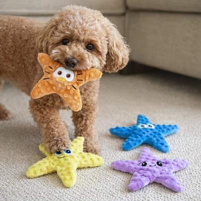 Pet Squeaky Starfish Interactive Puzzle Toy, Dog Training Sniff Treat Dispenser Plush Chew Toy, Stimulate Curiosity, Relieve Boredom & Anxiety, Suitable For Puppies & Adult Small/Medium Dogs