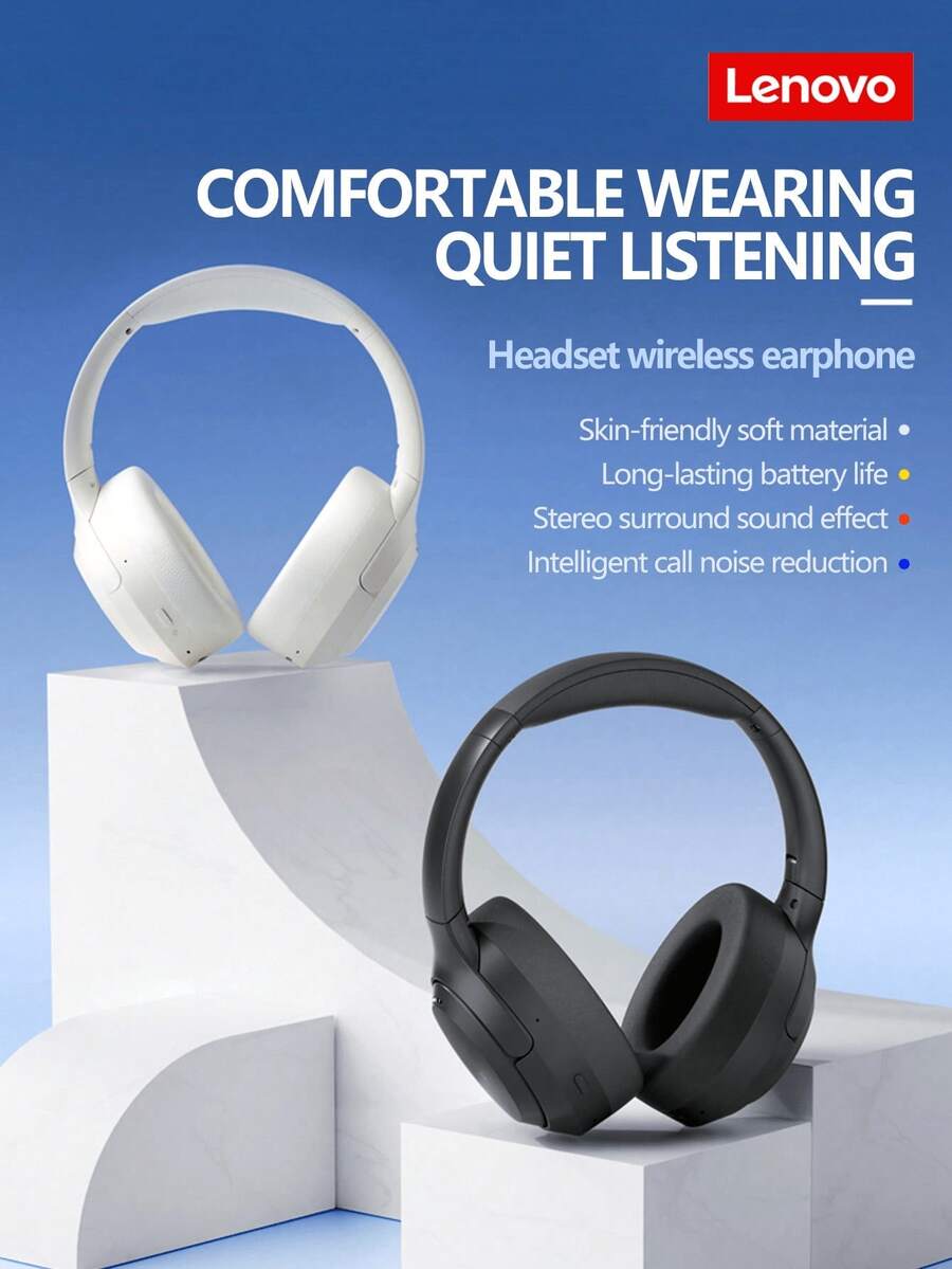 Lenovo EB325 Wireless Bluetooth 5.4 Headphones, Dual-Mode Connection, Long Battery Life, Hi-Fi Stereo Sound, Comfortable Wear, Suitable For Sports, Running, Music, Commuting, Gaming, Fitness, Office, Black/White Available, Foldable Design