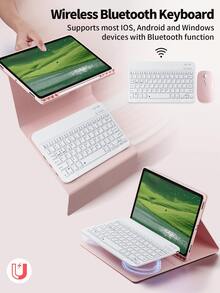[Wireless Keyboard Case With Mouse] Wireless Bluetooth Keyboard Case With Detachable Wireless Mouse, Compatible With IPad Air 1/Air 2/Air 3/Air 4/Air 5/6, Compatible With IPad 5th/6th/7th/8th/9th/10th/11th Gen, Compatible With IPad Pro 12.9" (2020/2021/2022), Compatible With IPad Pro 11" (2018/2020/2021/2022), Galaxy Tab And Redmi Pad SE - Soft TPU Back Cover, Magnetic Detachable, With Pen Slot - Multicolor - View 2