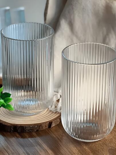 Taças e Copos de Vidro 390ml Grande Canelada Taça para Cozinha Mesa Copos 400ml Posta Enxoval Resistente Casa Nova Vidro Duhome Elegante Decorativa Cristaleira