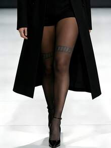 Fashionable Street Style Graphic Mesh Leggings - Eye-Catching Printed Text Design - Black - View 6