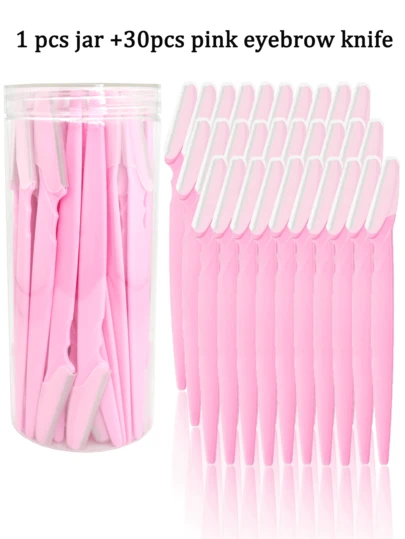 30/12/6/3/1 Set Pink Eyebrow Razor & Shaver Kit, Eyebrow Trimmer & Shaver, Exfoliating & Grooming Tools, Body Hair Removal Trimmer And Women Face & Eyebrow Razor Set With Long Handle Blades And Precision Guard, Suitable For Home Or Travel Use,Giveaways,Travel,Cheap Stuff,Travel Essential