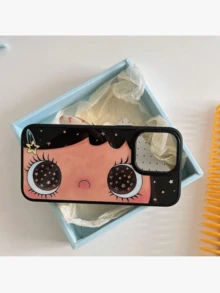1pc Cute Cartoon Big Eye Pattern Personalized Phone, Fashionable Style Protective Cover, Suitable IPhone17/IPhone17 ProMax/IPhone16 Pro/IPhone15 Pro/IPhone14/IPhone13/12/11, Suitable As Family/Friends//Girlfriend - 黑色 - 查看 5