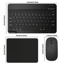 蓝牙键盘鼠标套装，便携式无线键盘（150mAh），兼容三星平板电脑、苹果iPad（iOS 13及以上版本）、安卓智能手机、Windows系统（黑色） - 黑色 - 查看 10