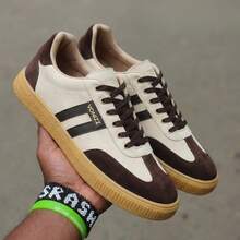 Women's Leather Sneakers Vonizz Premium Finish Retro For Everyday Style 01 Casual Lace-Up Outdoor - 米色/咖啡色 A1 - 查看 7