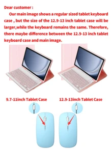四合一键盘保护套，兼容三星 Galaxy Tab 和 iPad、Redm iPad SE，包含可拆卸无线蓝牙键盘（150mAh）和鼠标，平板电脑保护套带笔槽（夏日沙滩） - 天藍色 - 查看 11