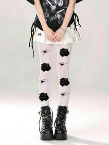 1双Y2K暗黑美学尼龙连裤袜 - 亚文化风格必备小众图案紧身裤 - 彩色 - 查看 3