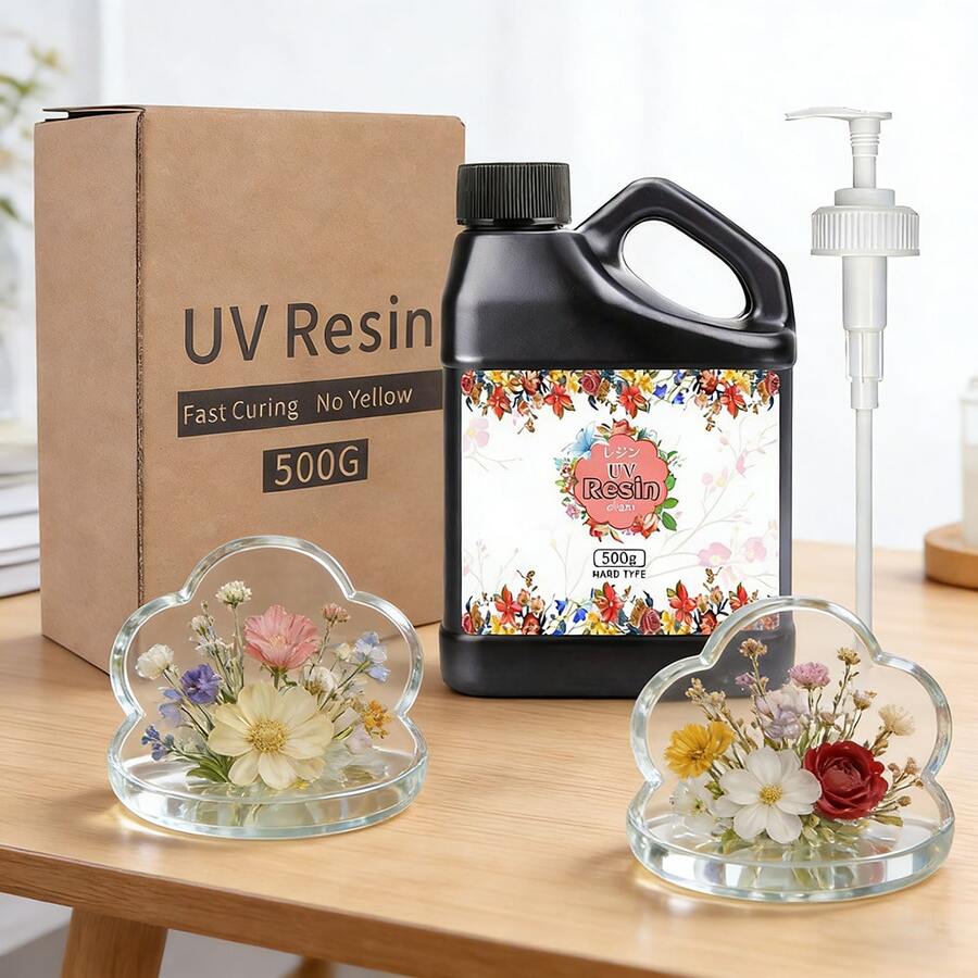500克/1000克透明UV固化环氧树脂首饰制作套装，快速固化UV活化透明树脂，适用于首饰制作 - 多色 - 查看 1