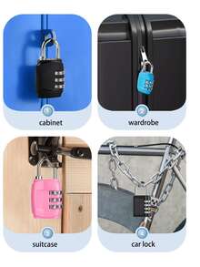 可爱星形装饰三位密码锁 - 金属安全旅行锁，健身房储物柜密码锁，行李/背包拉链防盗密码锁，坚固金属结构，易于设置，多种颜色可选，适用于行李箱、背包和储物柜 - 彩色 - 查看 3