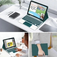Funda con teclado desmontable y recargable Bluetooth (280mAh) con touchpad compatible con Samsung Galaxy Tab / / SE, incluye ranura para bolígrafo (verde oscuro) - Verde Oscuro - Ver 5