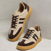 Women's Leather Sneakers Vonizz Premium Finish Retro For Everyday Style 01 Casual Lace-Up Outdoor - 米色/咖啡色 A1 - 查看 6