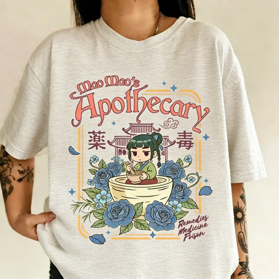 Kawaii Poison Potion Tee, Witchy T-Shirt, Anime Inspired Apothecary Diaries T-Shirt, Anime Lover Gift - Màu Xám nhạt - Xem 1