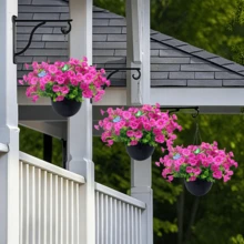 1 Set Artificial Morning Glory Hanging Basket With Plastic Planter And 3pcs Artificial Butterfly - Outdoor Patio & Garden Decor, Ready-To-Hang For Porch, Fence, Wall | Gift For Mother's Day, Valentine's, Wedding - A - View 7