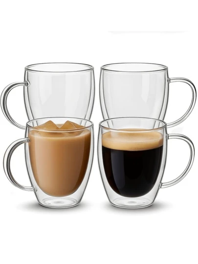 2/4pcs Double-Layer Glass Coffee Mugs, Transparent Glass Cups, Suitable For Home, Office, Dorm Use, Great Gift For Mother