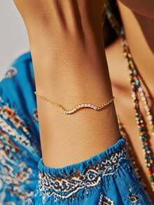 Charm-In 1 st minimalistiskt guldfärgat vågigt zirkoniakedjearmband för kvinnor - Gult guld - Visa 2