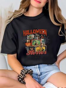 Womens ® Halloween Horror Nights Shirt, Vintage Scary Movie Tee, 90s Retro Halloween Shirt, Spooky Horror Tv Halloween Party Hoodie T-Shirt - 黑色 - 查看 2