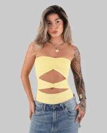 Strapless Cropped Top With Cutouts, Ruching, And A Cutout At The Stomach - Summer Style - 香草 - 查看 2