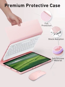 [Wireless Keyboard Case With Mouse] Wireless Bluetooth Keyboard Case With Detachable Wireless Mouse, Compatible With IPad Air 1/Air 2/Air 3/Air 4/Air 5/6, Compatible With IPad 5th/6th/7th/8th/9th/10th/11th Gen, Compatible With IPad Pro 12.9" (2020/2021/2022), Compatible With IPad Pro 11" (2018/2020/2021/2022), Galaxy Tab And Redmi Pad SE - Soft TPU Back Cover, Magnetic Detachable, With Pen Slot - Multicolor - View 3