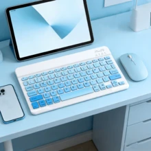 Teclado Inalámbrico Bluetooth Ultra Delgado 10'' - Silencioso, Portátil, Teclas Cuadradas | Compatible con 3 SO, Smartphone, Tablet y Portátil | Ideal para Mujeres - Azul - Ver 10