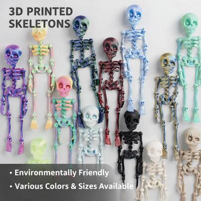 1pc 3D Printed Movable Joint Skeleton Model, Flexible Joint Toy Decor, Posable Collectible Gothic Style Desktop Ornament, Various Materials, Sizes & Colors, Party Prop, Unique Gift