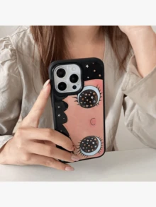 1pc Cute Cartoon Big Eye Pattern Personalized Phone, Fashionable Style Protective Cover, Suitable IPhone17/IPhone17 ProMax/IPhone16 Pro/IPhone15 Pro/IPhone14/IPhone13/12/11, Suitable As Family/Friends//Girlfriend - 黑色 - 查看 2