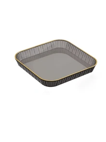 Plastic Diamond Textured Tray With Gold Rim, Luxury Fruit Bowl/Snack Plate, Square Serving Platter, Reusable And Washable Kitchen Accessory - Multicolor - View 12