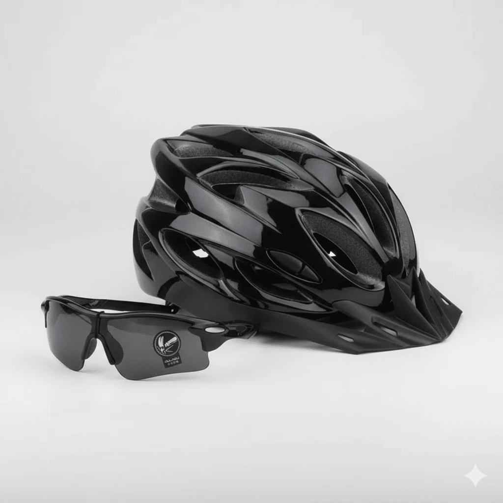 Bicycle Helmet, Cycling Helmet, Sunglasses Included - Black1 - View 1