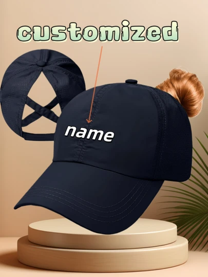 1pc Unisex Baseball Cap With Ponytail Hole - Breathable Quick-Dry Mesh Cap, Adjustable Design, Available In Black/White/Pink/Gray, Suitable For Running & Casual Wear. Material: [Fabric Material]