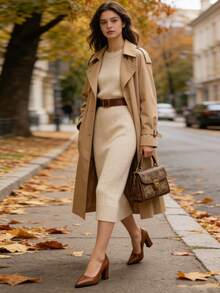 Women's New Chunky Heel High Heels, Elegant & Fashionable Pointed Toe High Heels Suitable For Office, Wedding, Commute, Party - Brown - View 7