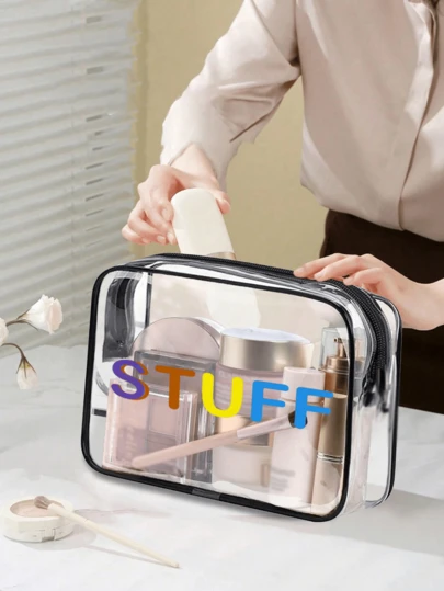 1pc Clear Cosmetic Bag Printed With Colorful Letter Patterns. For Purse,Clear Mini Makeup Bag For School,Cute Clear Make Up Pouch For Travel,Toiletry Bag Waterproof Square Pouch With Zipper,Pencil Case,Lipstick Pack Bag,Makeup Bags,With Hook Up,Transparent Pvc Portable Storage Bag,Large Capacity Cosmetic Storage Makeup Box,Home Vacation Storage,Beauty Bag,For Lipstick, Brushes,Skin Care Products,Mobile Phone,Coins,Small Items Storage