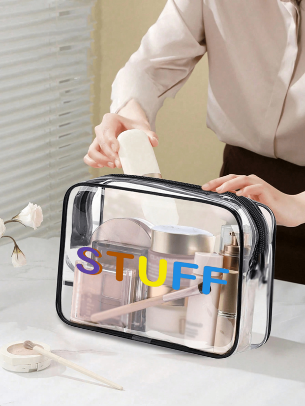 1pc Clear Cosmetic Bag Printed With Colorful Letter Patterns. For Purse,Clear Mini Makeup Bag For School,Cute Clear Make Up Pouch For Travel,Toiletry Bag Waterproof Square Pouch With Zipper,Pencil Case,Lipstick Pack Bag,Makeup Bags,With Hook Up,Transparent Pvc Portable Storage Bag,Large Capacity Cosmetic Storage Makeup Box,Home Vacation Storage,Beauty Bag,For Lipstick, Brushes,Skin Care Products,Mobile Phone,Coins,Small Items Storage