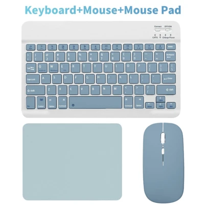 Ensemble clavier et souris Bluetooth sans fil portable 150 mAh, compatible avec les tablettes , Apple iPad (iOS 13+), smartphones Android, systèmes Windows (bleu brumeux)