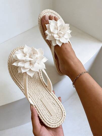 Women's Floral Decorated Casual Beach Flip Flops, Elegant Ladies Sandals, Flip Flops, Flower Flip Flops, Pink Flower Ladies Flip Flops, White Flower Flip Flops, Fairy Flip Flops, Ladies Flip Flops, White Flip Flops, White Sandals