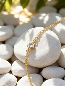 Charm-In 1pc Minimalist Zirconia Bracelet, Women Bracelet, Suitable For Daily Wear Or Festivals - Yellow Gold - View 4