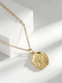 Charm-In 女士镀金多层项链，配花卉蜡封吊坠，链长45厘米，简约复古风格，适合日常通勤和优雅场合，是送给女友或闺蜜的文艺礼物。 - 金色 - 查看 4